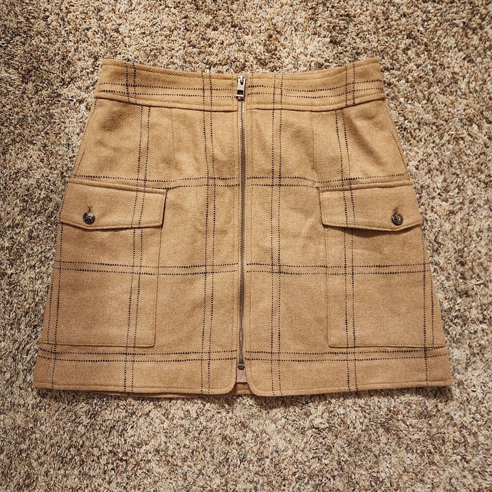 Madewell Fair Trade Wool Blend Windowpane Cargo Mini Skirt Size 6